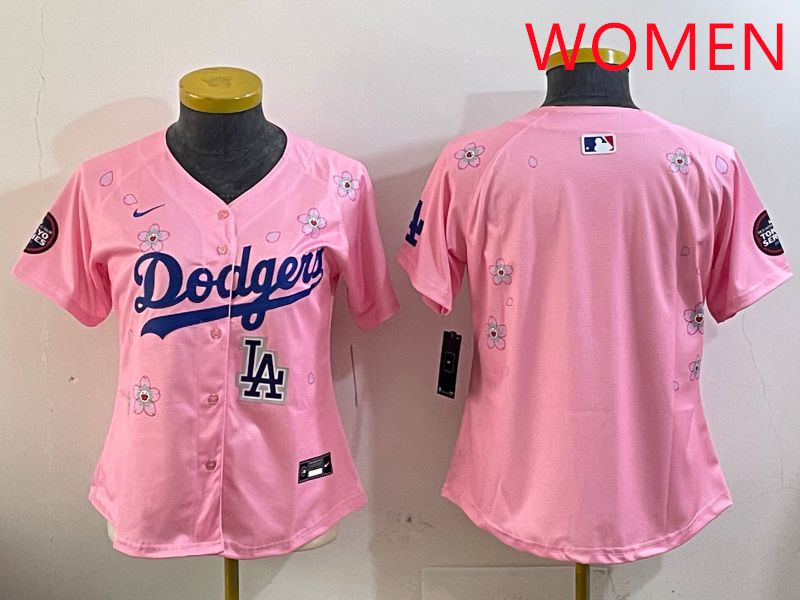 Women Los Angeles Dodgers Blank Pink Sakura Edition 2025 Nike MLB Jersey style 6->women mlb jersey->Women Jersey